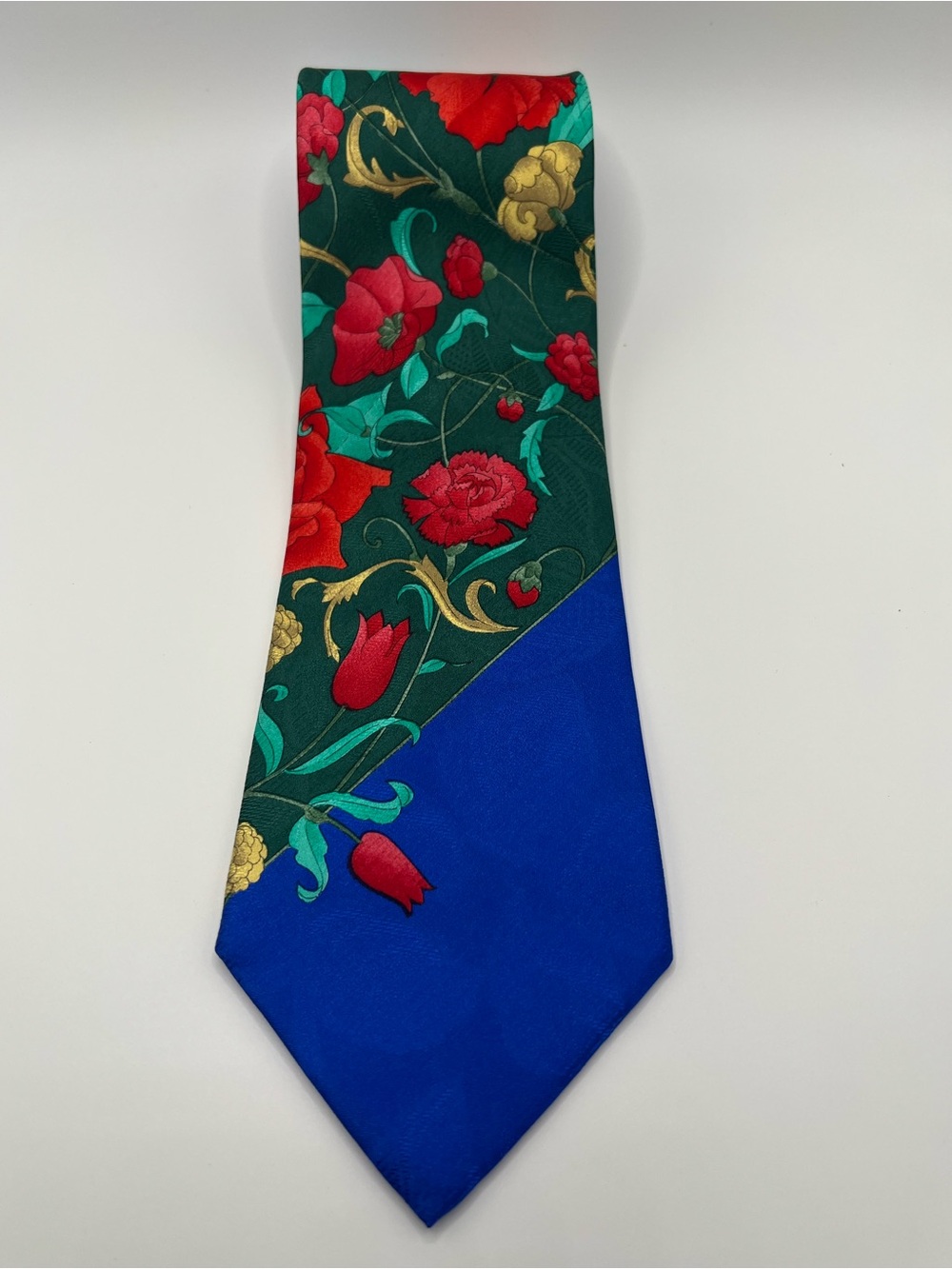 ✨ Leonard Paris Blue Green Floral Silk Tie France Dessin 67862